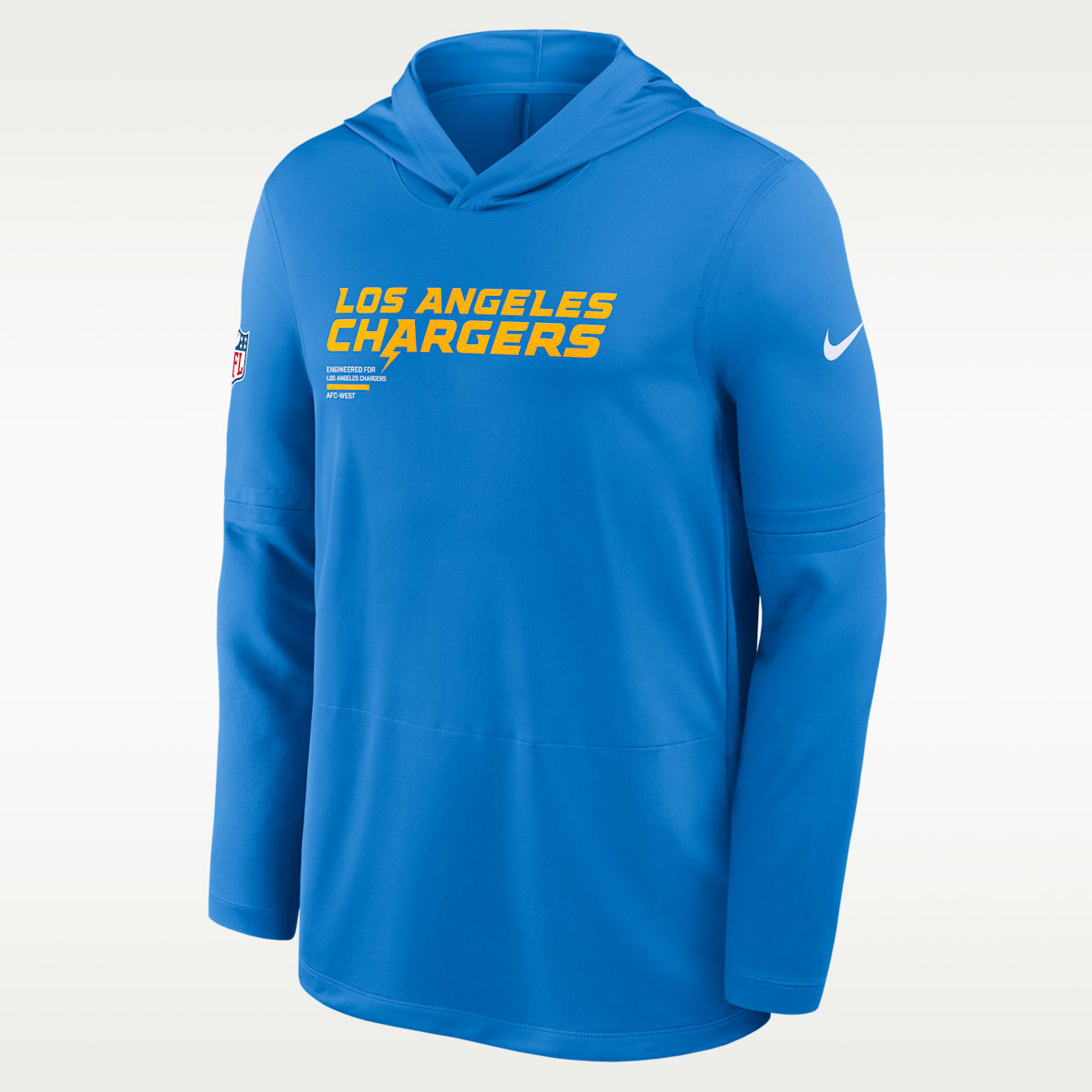Los Angeles Chargers Pure Fury Sideline Playera de manga larga Nike Dri-FIT de la NFL con gorro para hombre