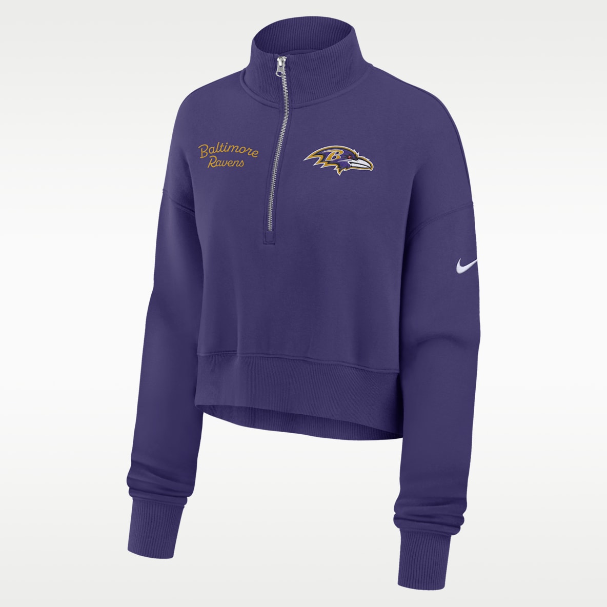 Baltimore Ravens Phoenix Sudadera de cuello redondo Nike de la NFL cropped con cierre de 1/4 para mujer 