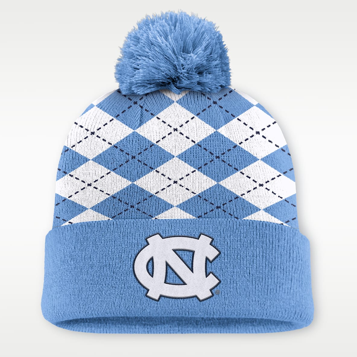 North Carolina Peak Argyle Gorro con pompón y dobladillo universitario marca Jordan para hombre