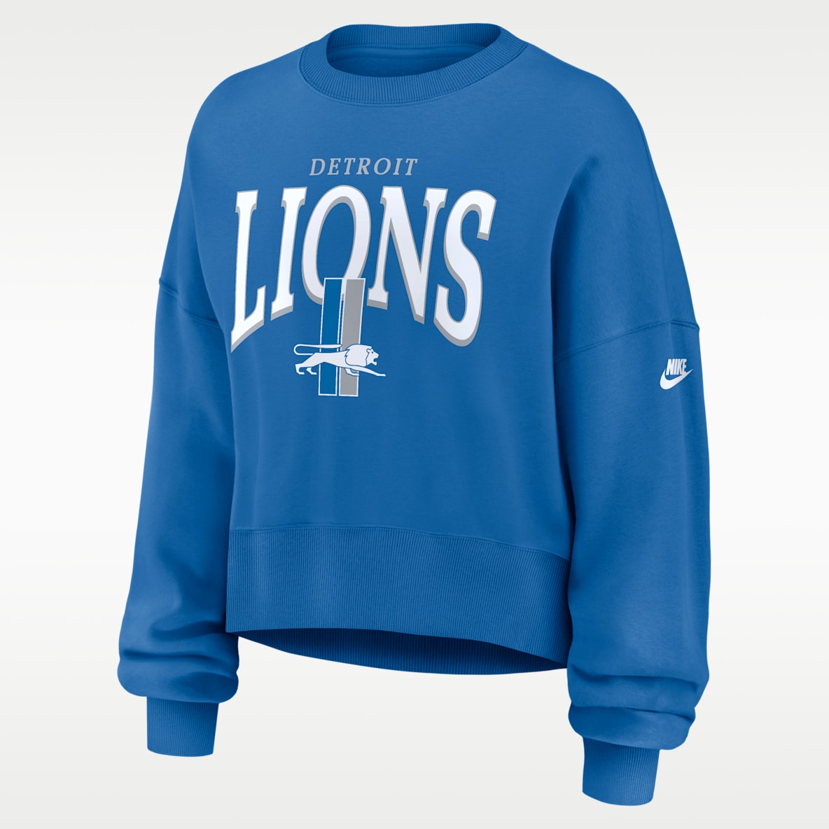 Detroit Lions Rewind Phoenix Sudadera de cuello redondo sin cierre Nike de la NFL oversized para mujer