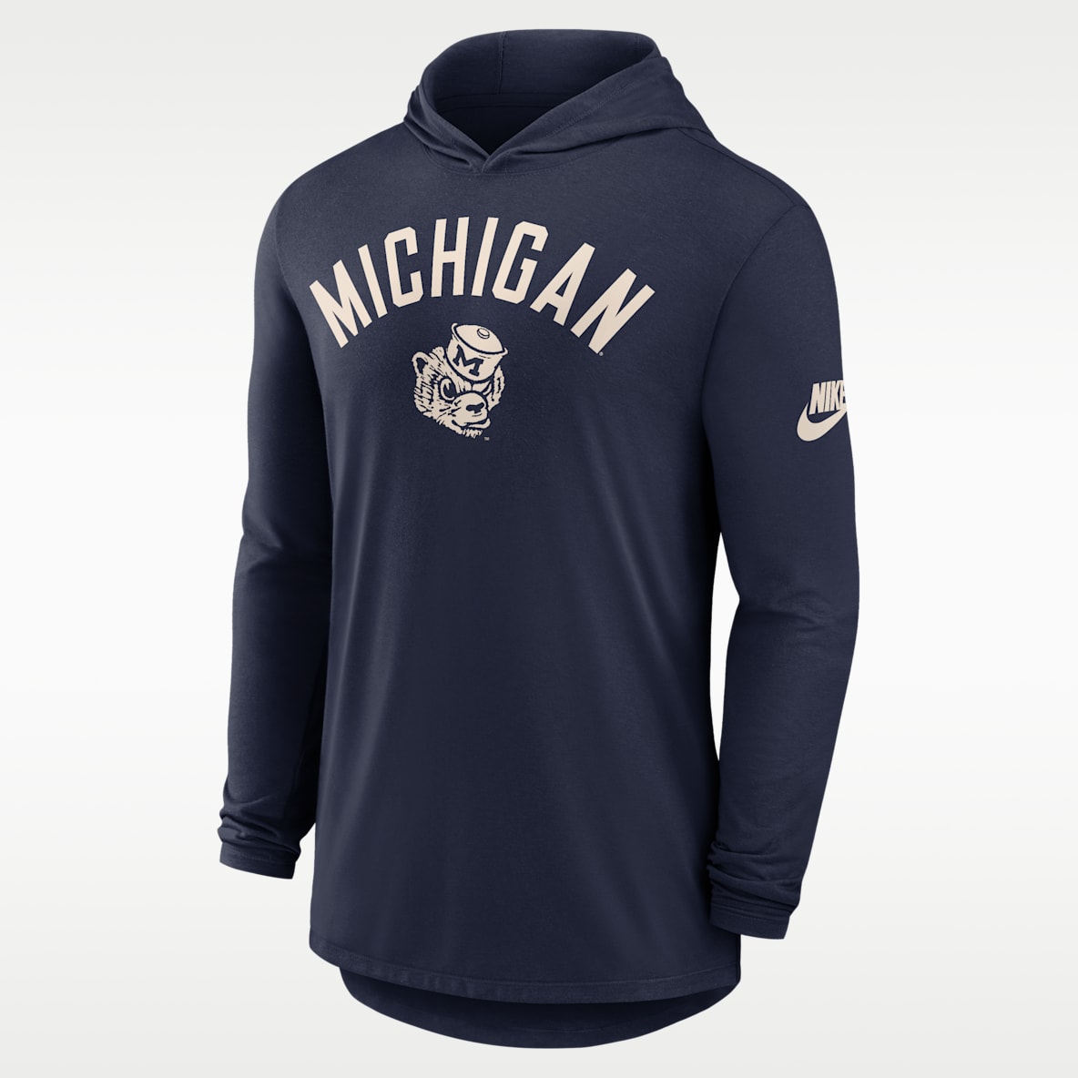 Michigan Legacy Arch Men's Nike Dri-FIT College Long-Sleeve Hooded T-Shirt