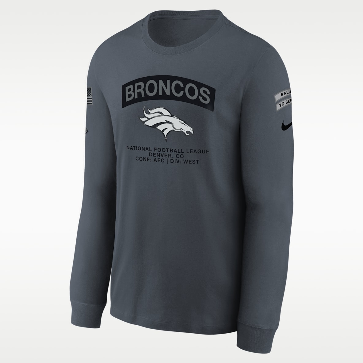 Denver Broncos Salute to Service Playera de manga larga Nike de la NFL para niños talla grande