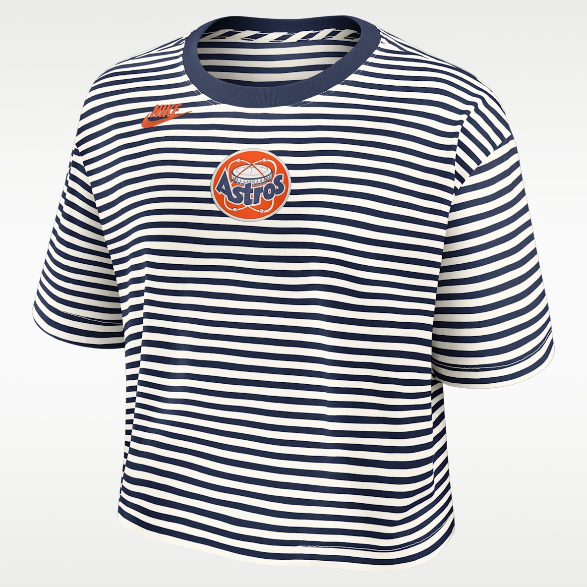 Houston Astros Cooperstown Logo Striped Playera Nike de la MLB cropped para mujer