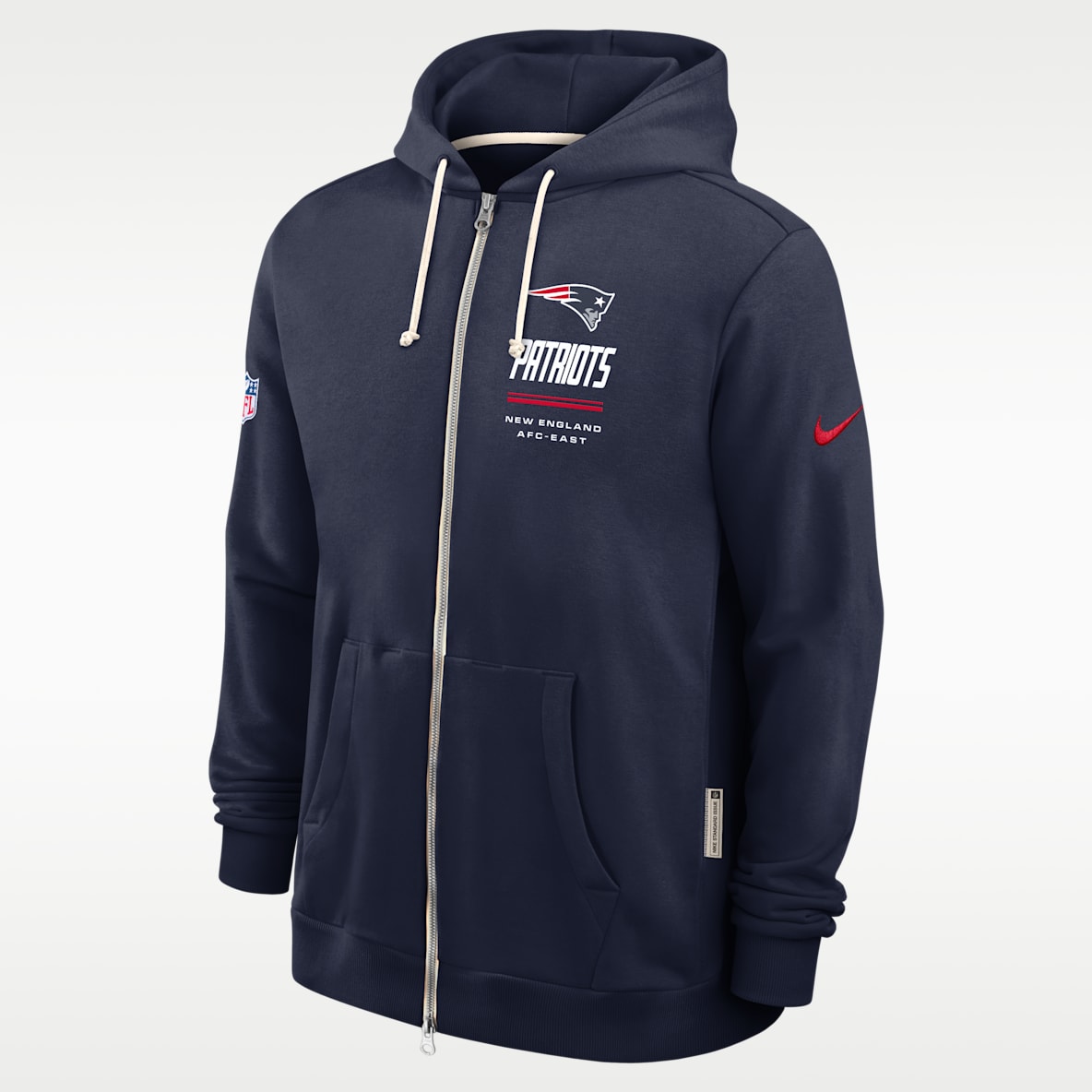 New England Patriots Sideline Standard Issue Sudadera con gorro Nike Dri-FIT de la NFL de cierre completo para hombre