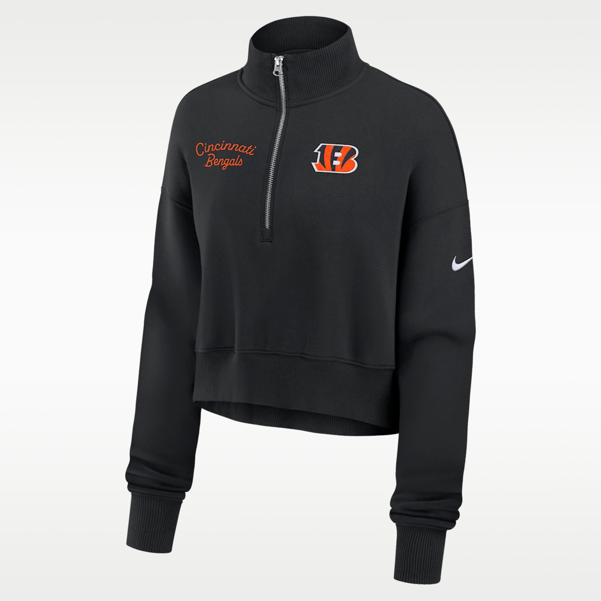 Cincinnati Bengals Phoenix Sudadera de cuello redondo Nike de la NFL cropped con cierre de 1/4 para mujer 
