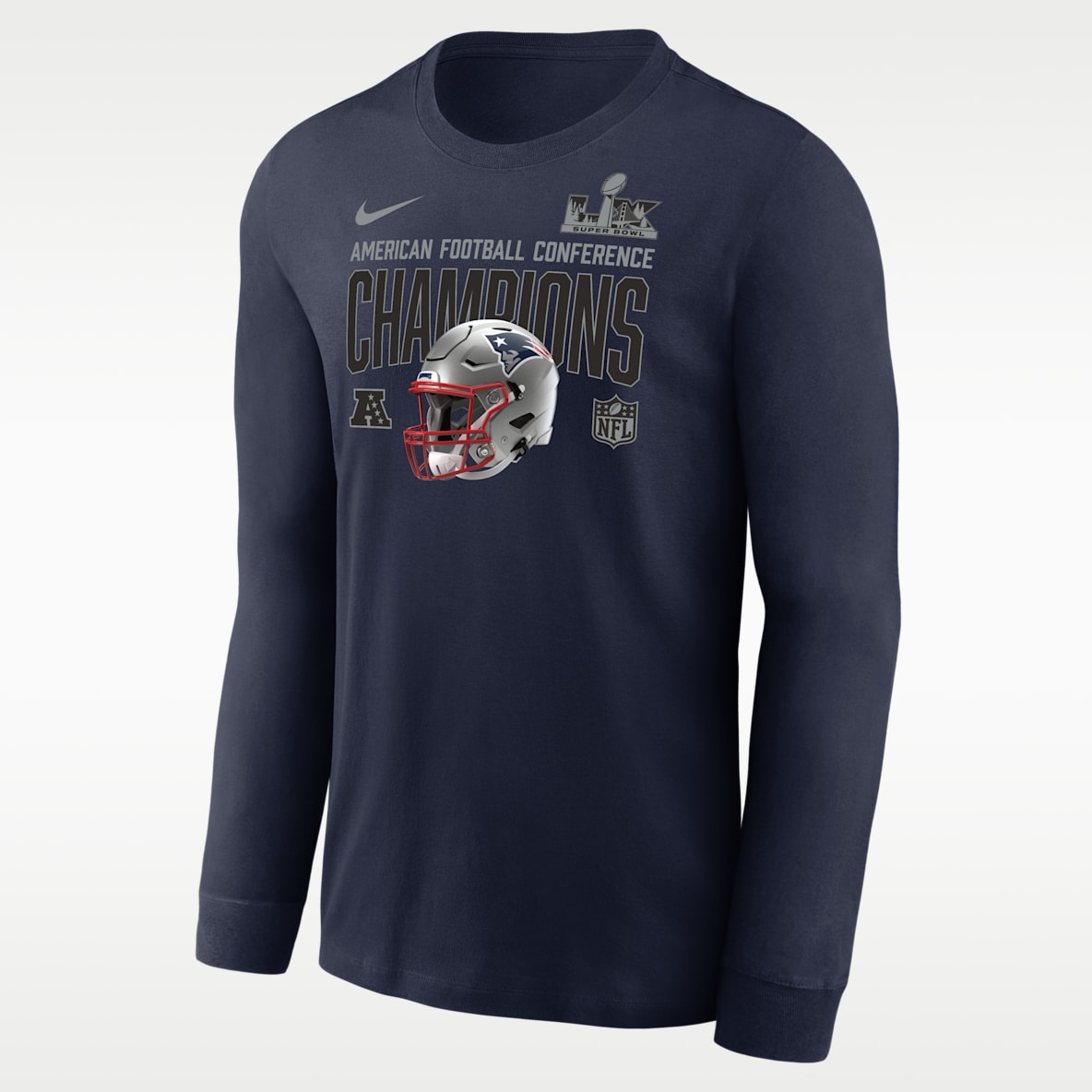 New England Patriots 2026 AFC Champions Glory Shield Men's Nike NFL Long-Sleeve T-Shirt