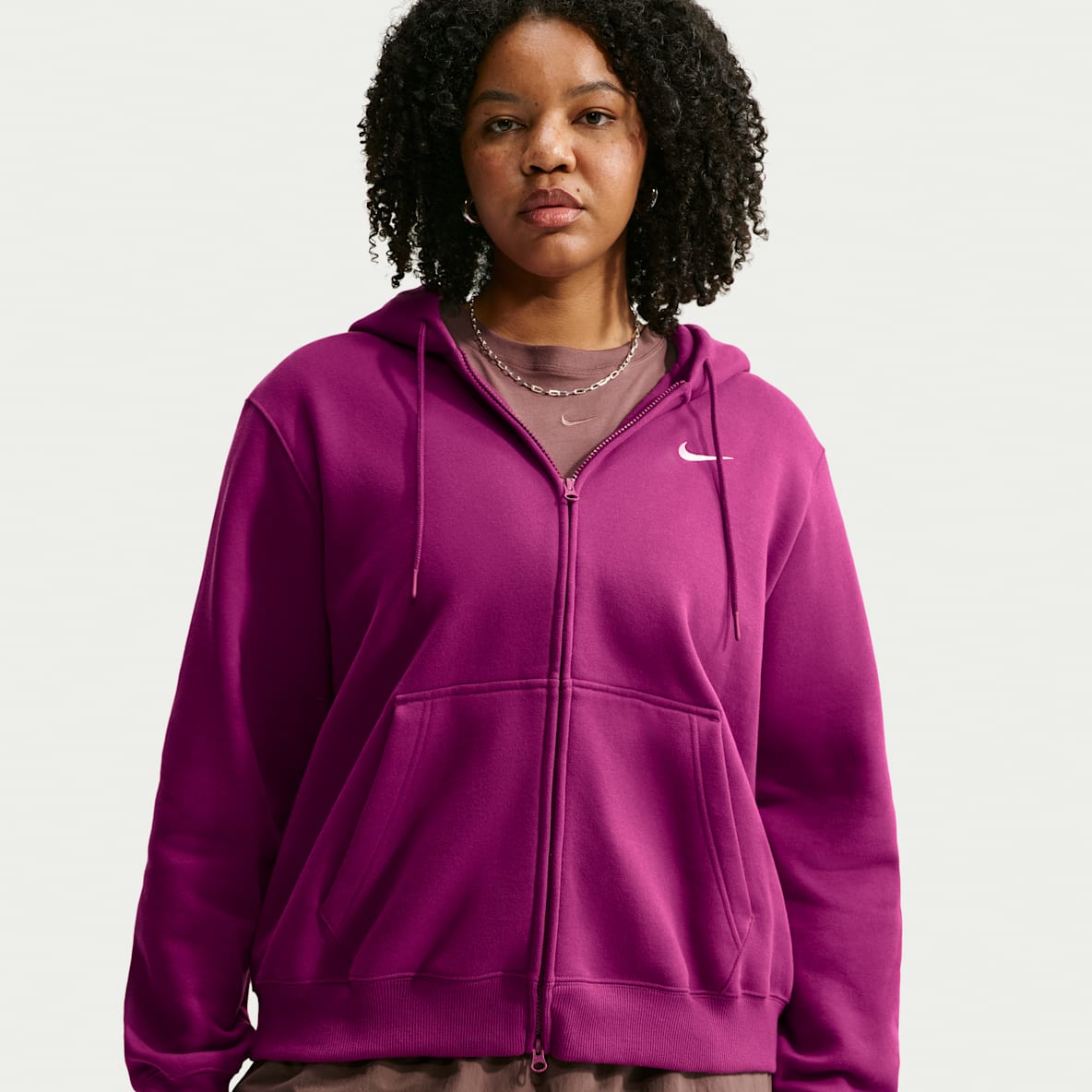 Nike Studio Fleece Medium Weight Sudadera con gorro de cierre completo para mujer (talla grande)