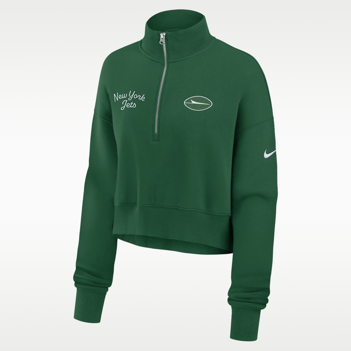 New York Jets Phoenix Sudadera de cuello redondo Nike de la NFL cropped con cierre de 1/4 para mujer 