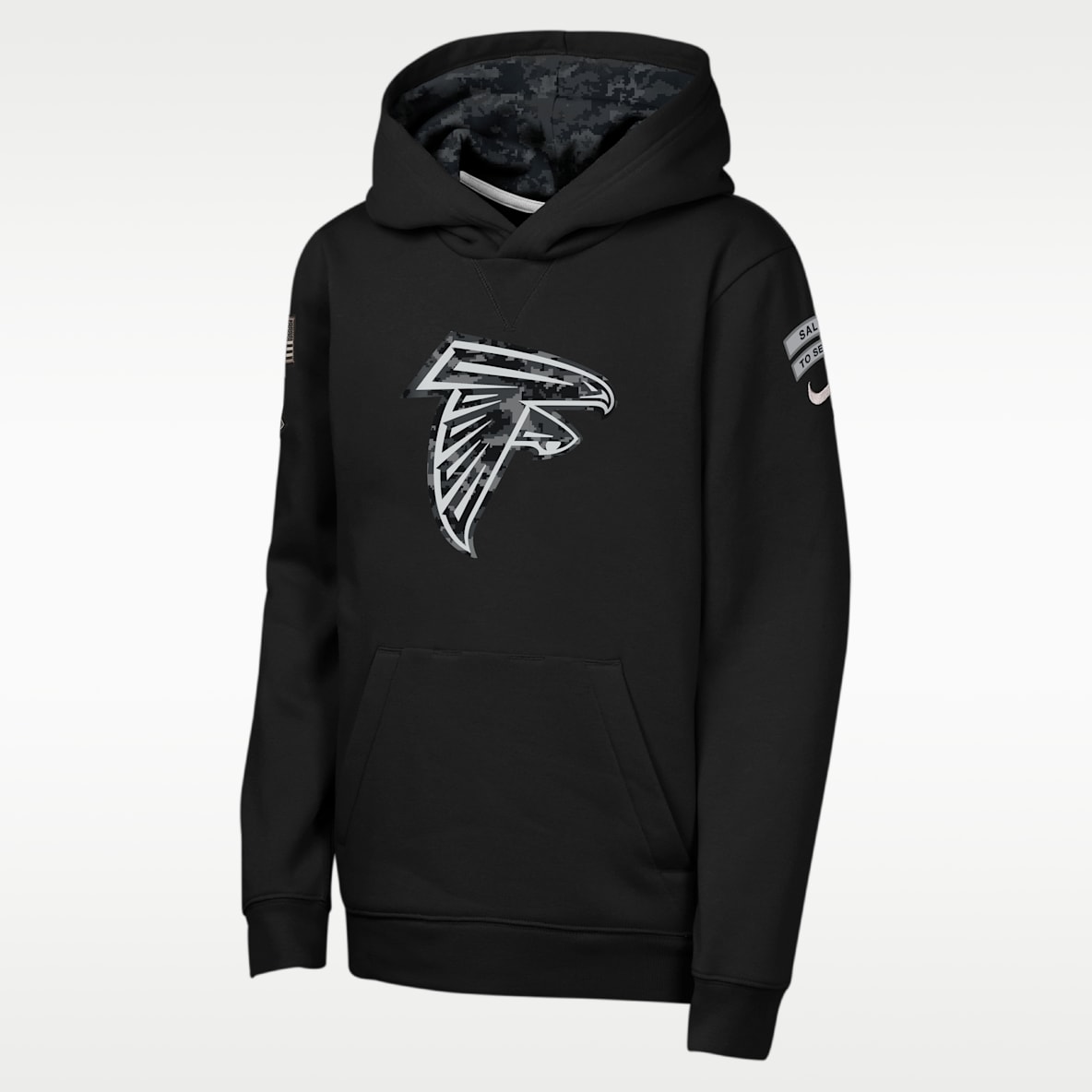 Atlanta Falcons Salute to Service Sideline Club Sudadera con gorro sin cierre Nike de la NFL para niños talla grande