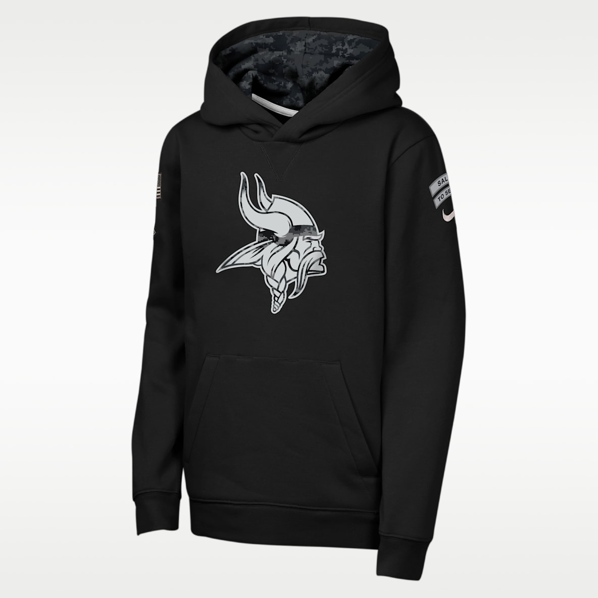 Minnesota Vikings Salute to Service Sideline Club Sudadera con gorro sin cierre Nike de la NFL para niños talla grande