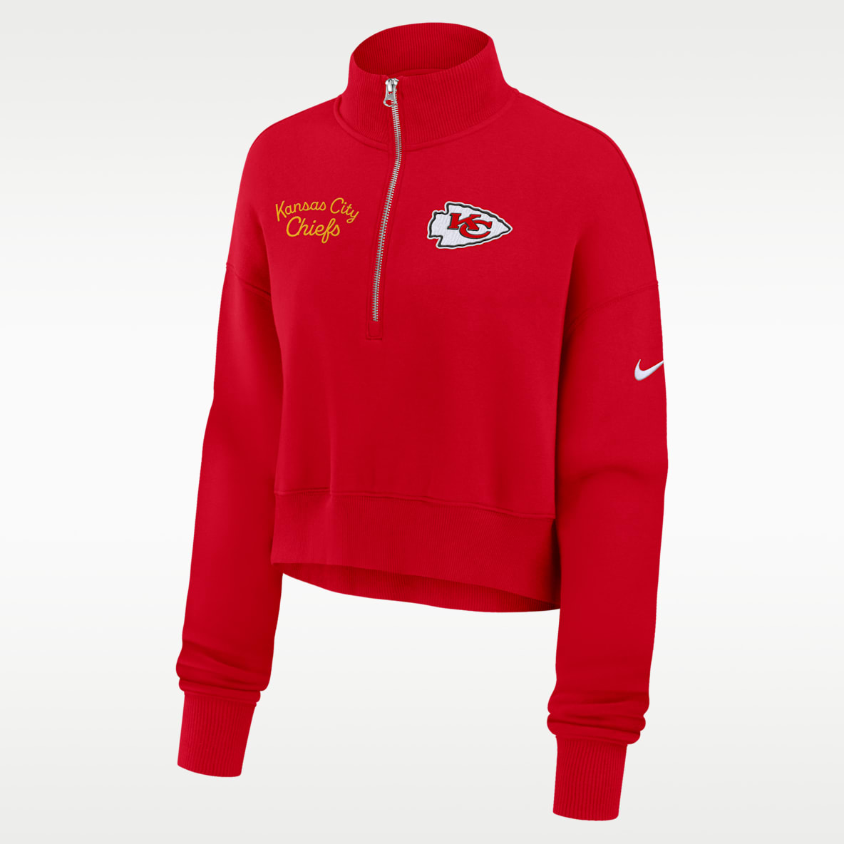 Kansas City Chiefs Phoenix Sudadera de cuello redondo Nike de la NFL cropped con cierre de 1/4 para mujer 