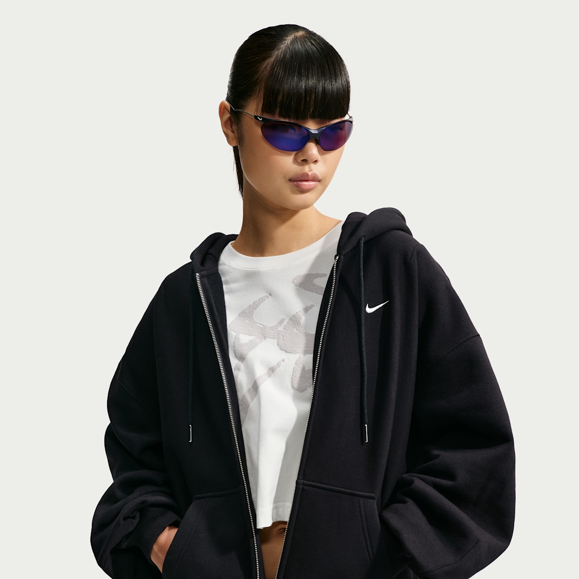Nike Studio Fleece Heavyweight Sudadera con gorro plisada oversized de cierre completo para mujer