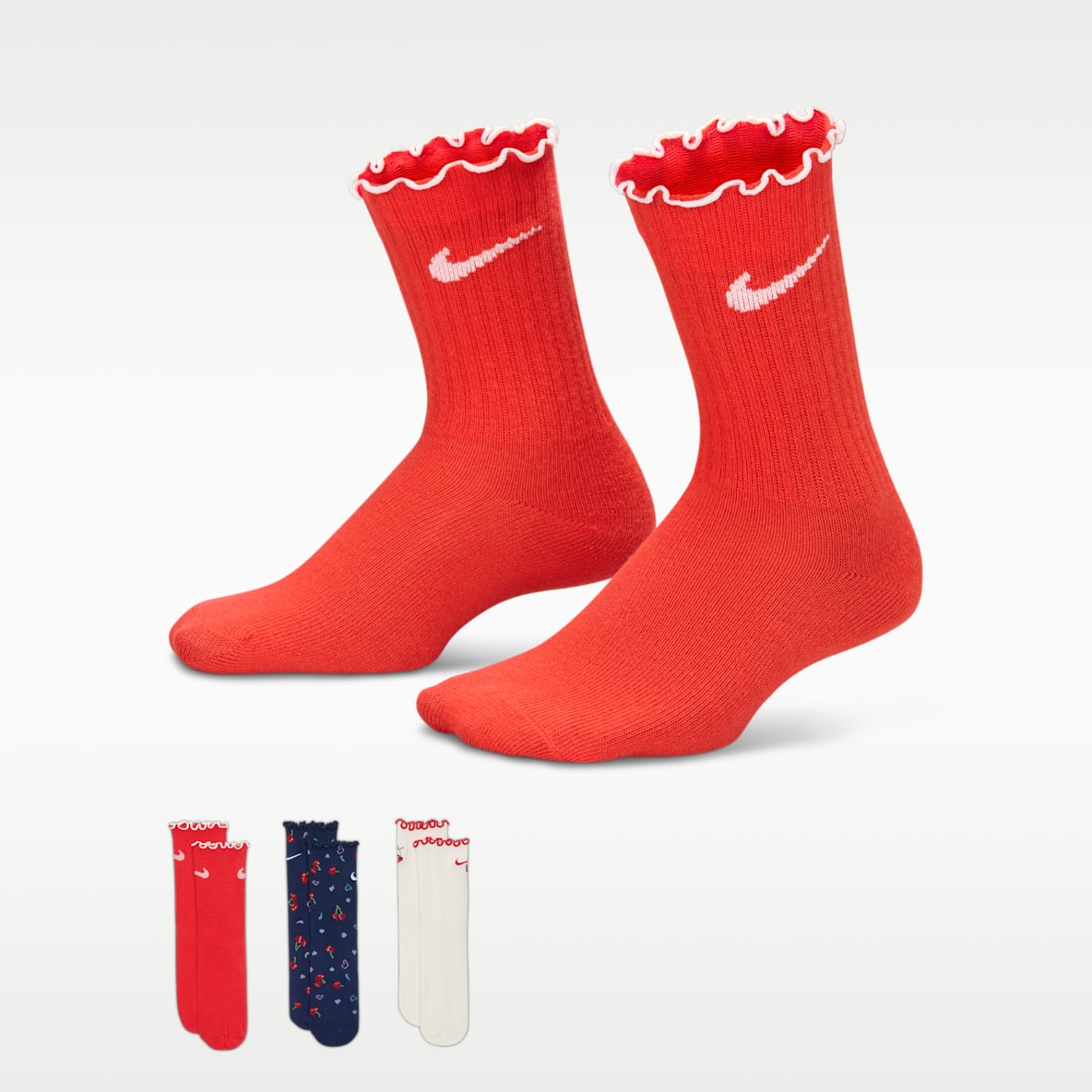 Nike Kids' Cherry Lettuce Hem Micro Crew Socks (3 Pairs)