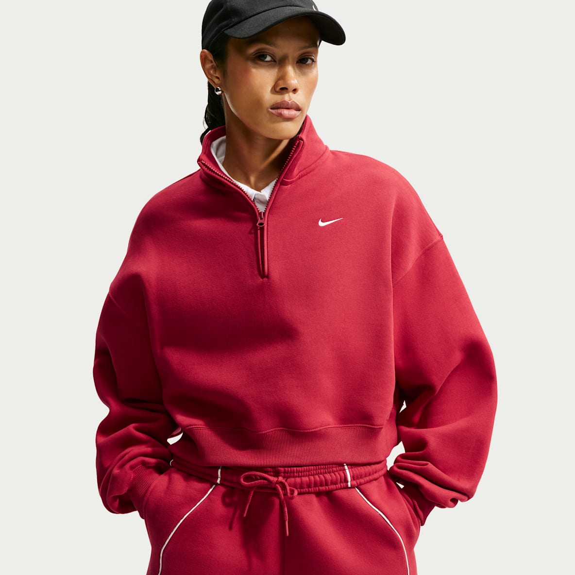 Nike Studio Fleece Medium Weight Top cropped oversized de cierre de 1/4 para mujer