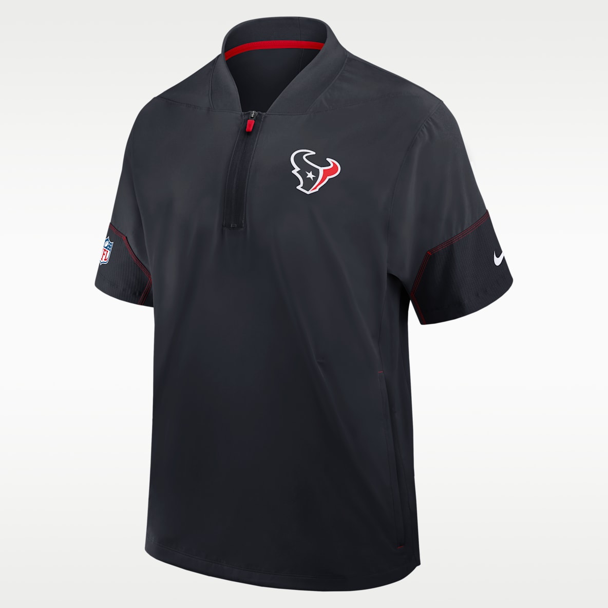Houston Texans Sideline Coach Chamarra de manga corta Nike de la NFL con gorro de medio cierre para hombre