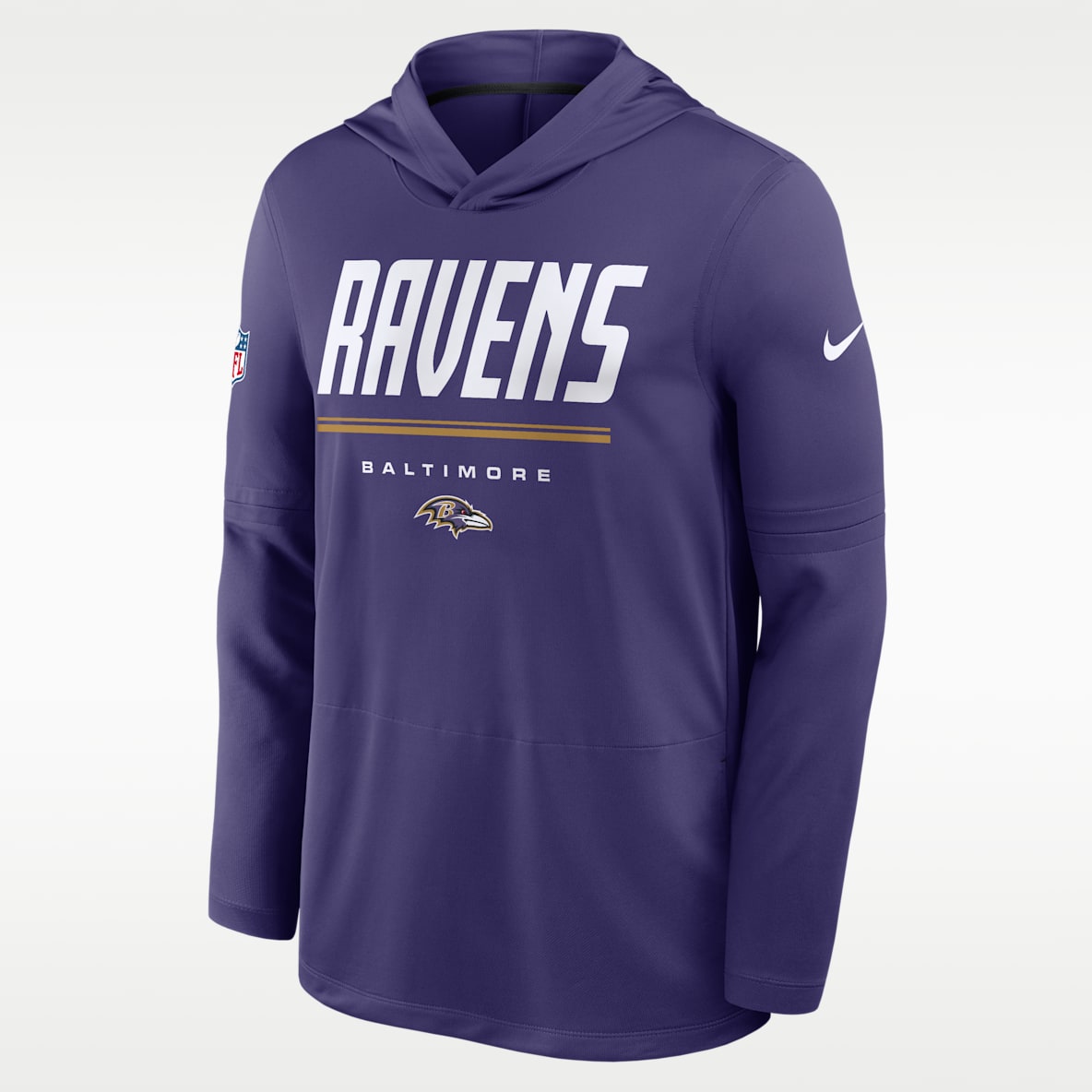 Baltimore Ravens Sideline Playera de manga larga Nike Dri-FIT de la NFL con gorro para hombre
