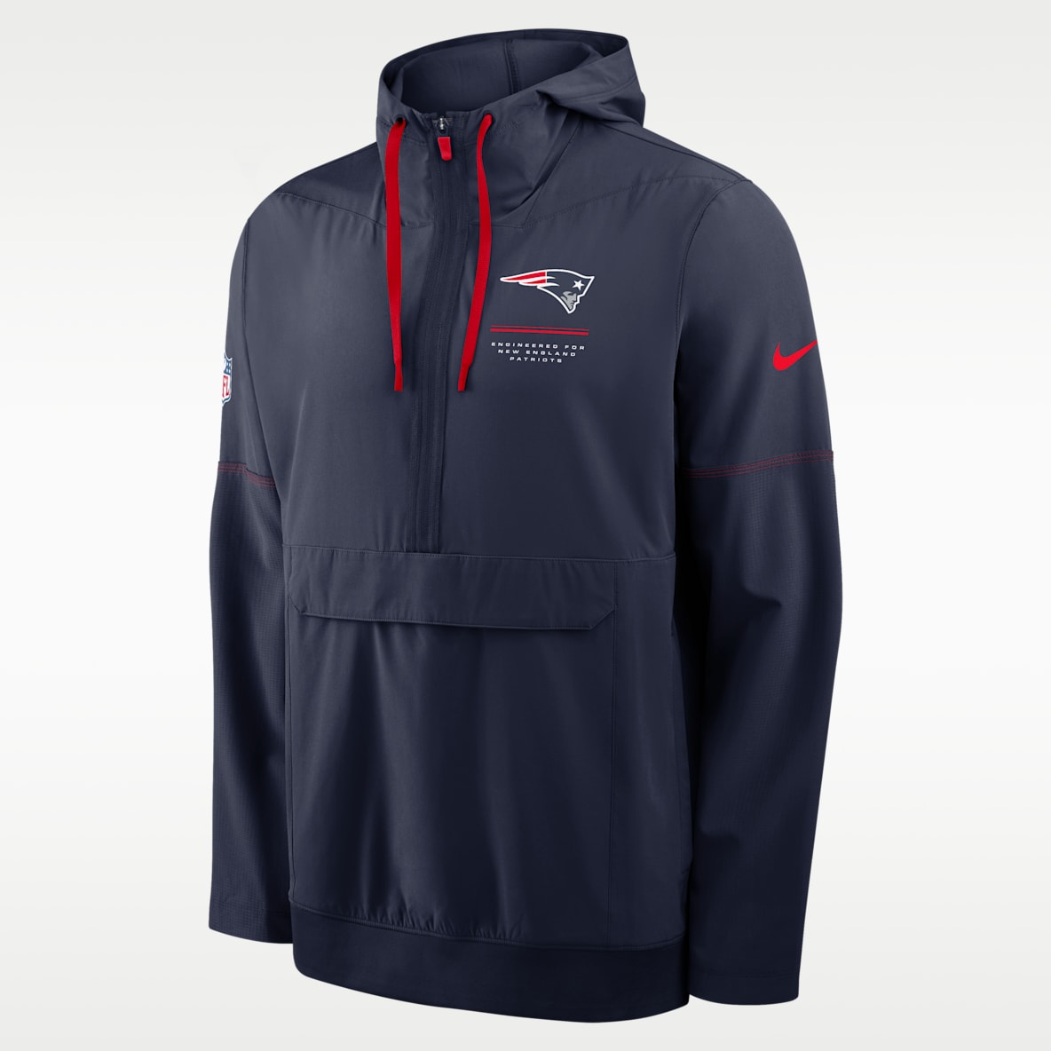 New England Patriots Sideline Anorak Chamarra Nike de la NFL de medio cierre con gorro para hombre