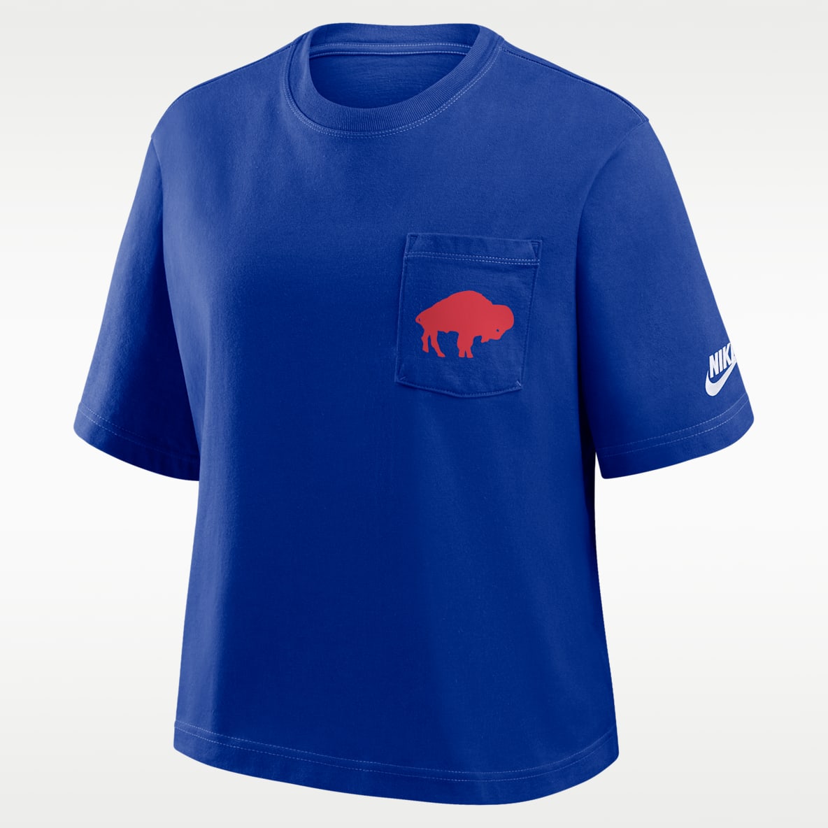 Buffalo Bills Rewind Pocket Boxy Playera Nike de la NFL para mujer