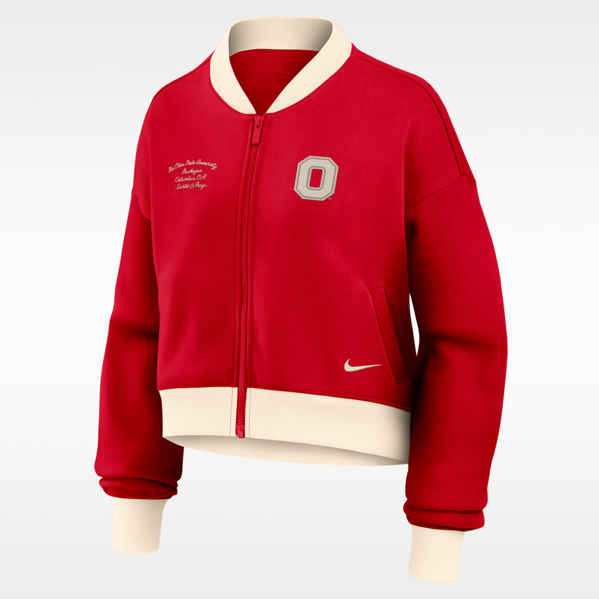 Ohio State Academic Women's Nike College Oversized Cropped Full-Zip Bomber Jacket