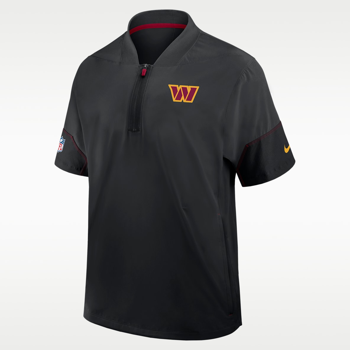 Washington Commanders Sideline Coach Chamarra de manga corta Nike de la NFL con gorro de medio cierre para hombre