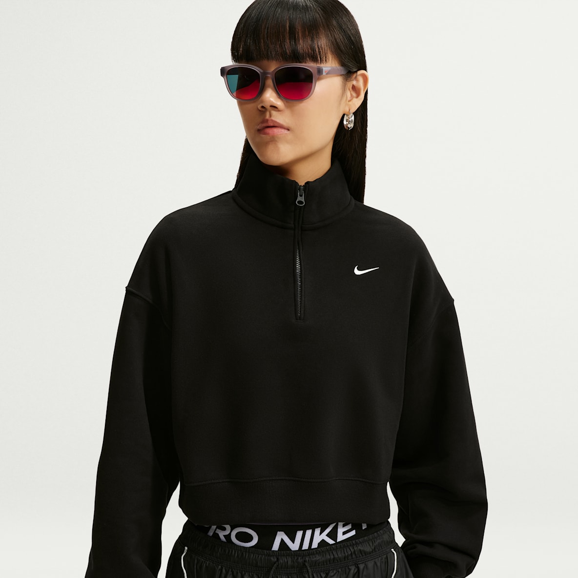 Nike Studio Fleece Medium Weight Women's Oversized 1/4-Zip Cropped Top