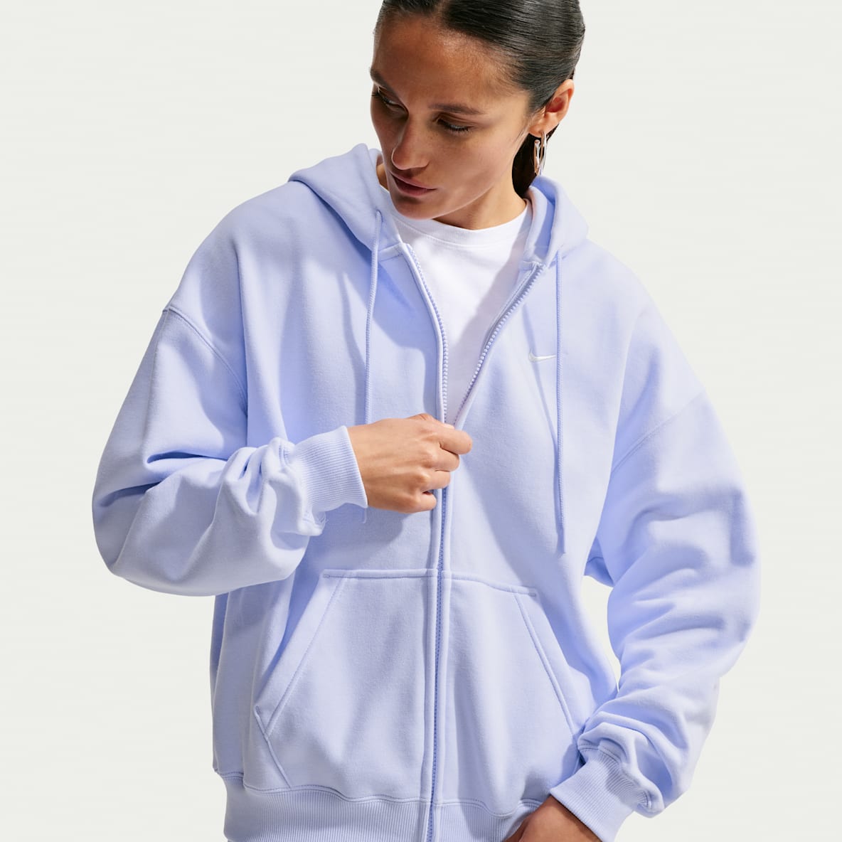 Nike Studio Fleece Medium Weight Sudadera con gorro oversized de cierre completo para mujer
