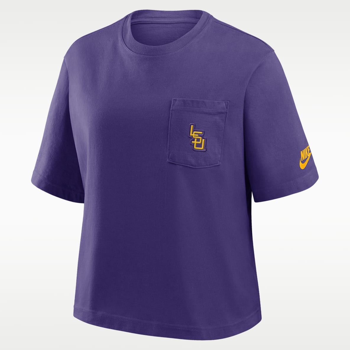 LSU Legacy Pocket Boxy Playera universitaria Nike para mujer