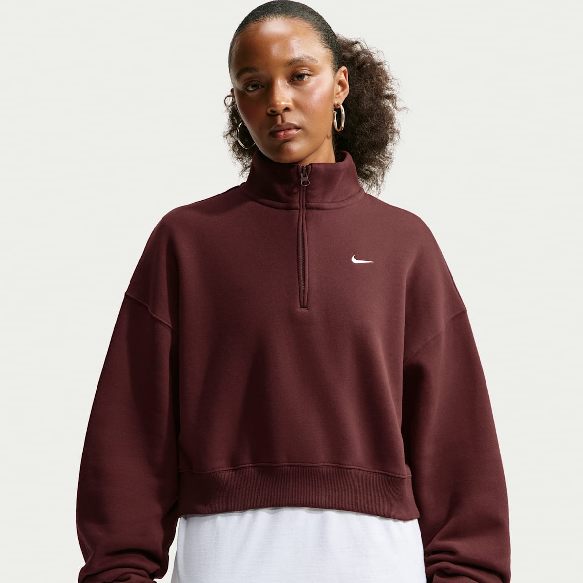 Nike Studio Fleece Medium Weight Women's Oversized 1/4-Zip Cropped Top