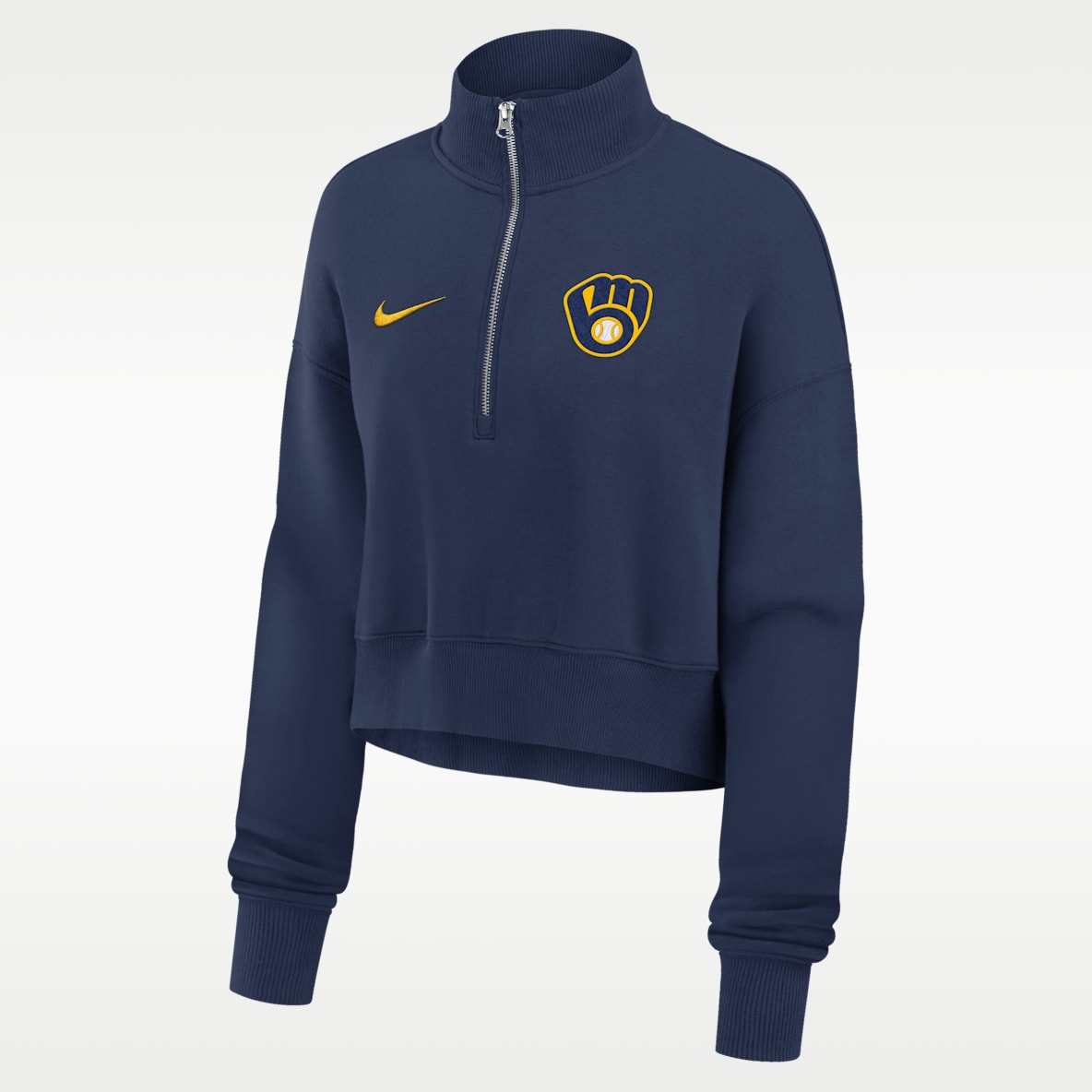 Milwaukee Brewers Phoenix Sudadera de cuello redondo Nike de la MLB cropped con cierre de 1/4 para mujer