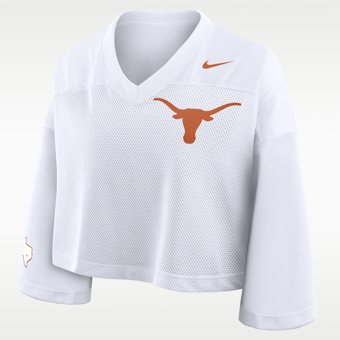Texas Jersey Playera universitaria Nike Dri-FIT cropped para mujer