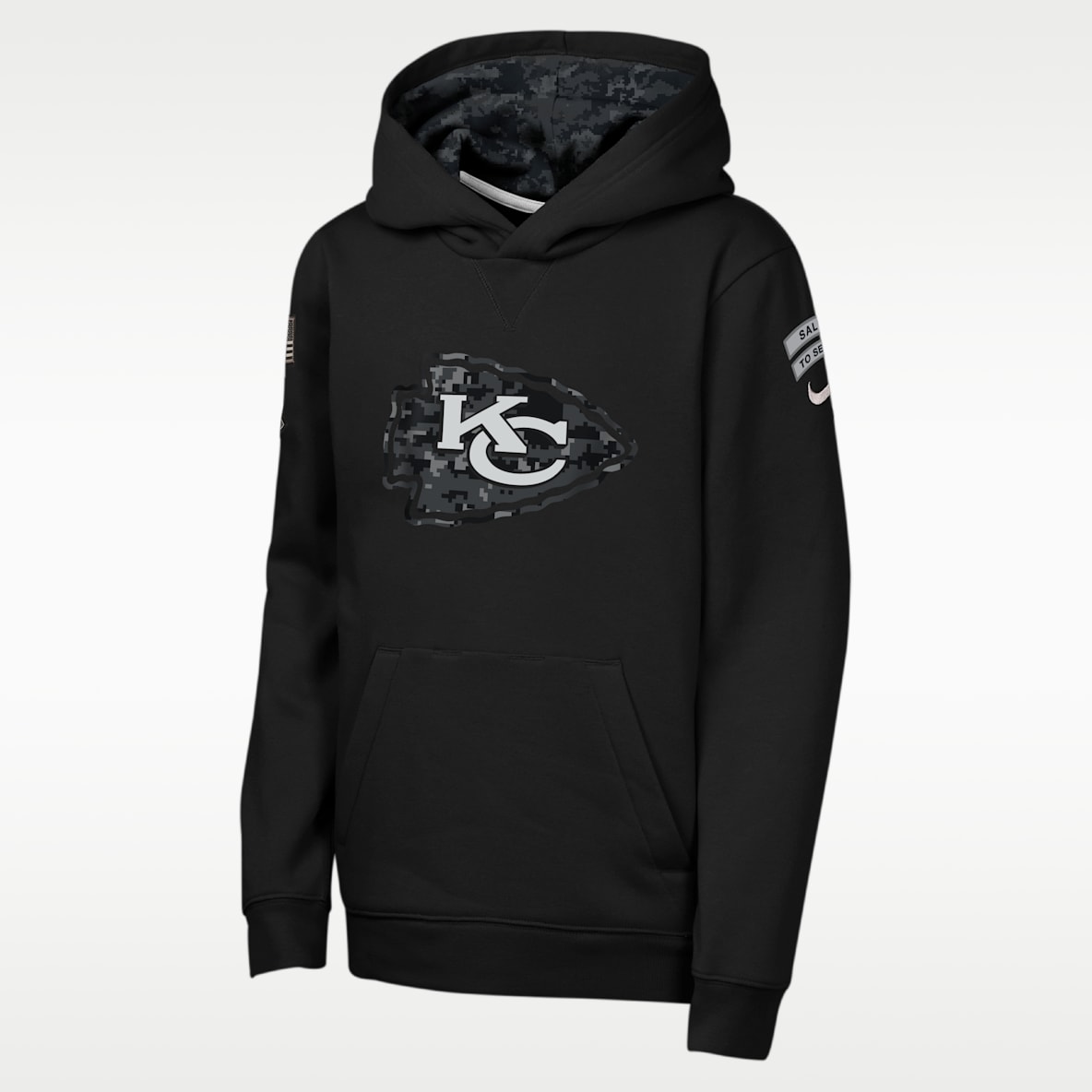 Kansas City Chiefs Salute to Service Sideline Club Sudadera con gorro sin cierre Nike de la NFL para niños talla grande