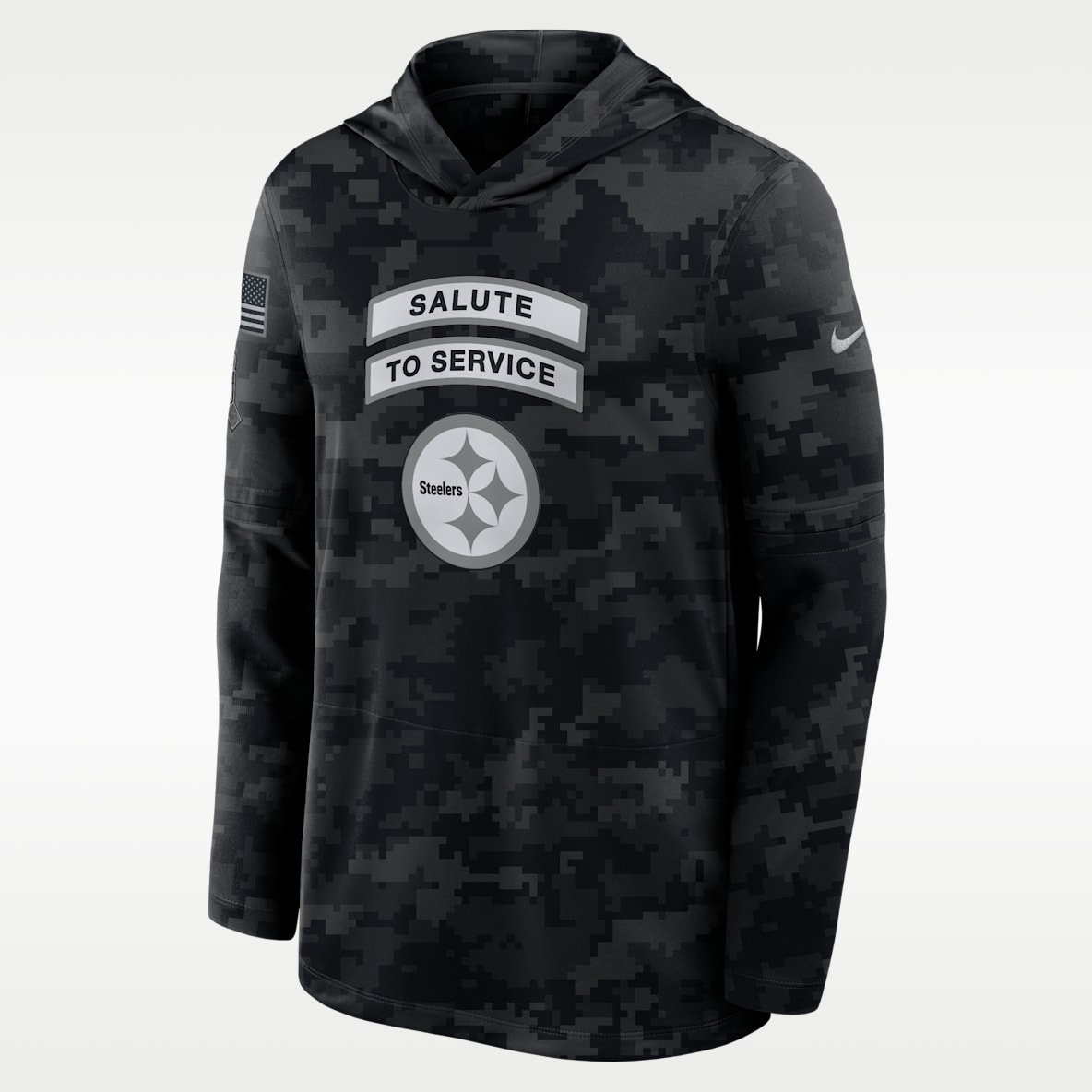 Pittsburgh Steelers Salute to Service Sideline Playera de manga larga Nike Dri-FIT de la NFL con gorro para hombre
