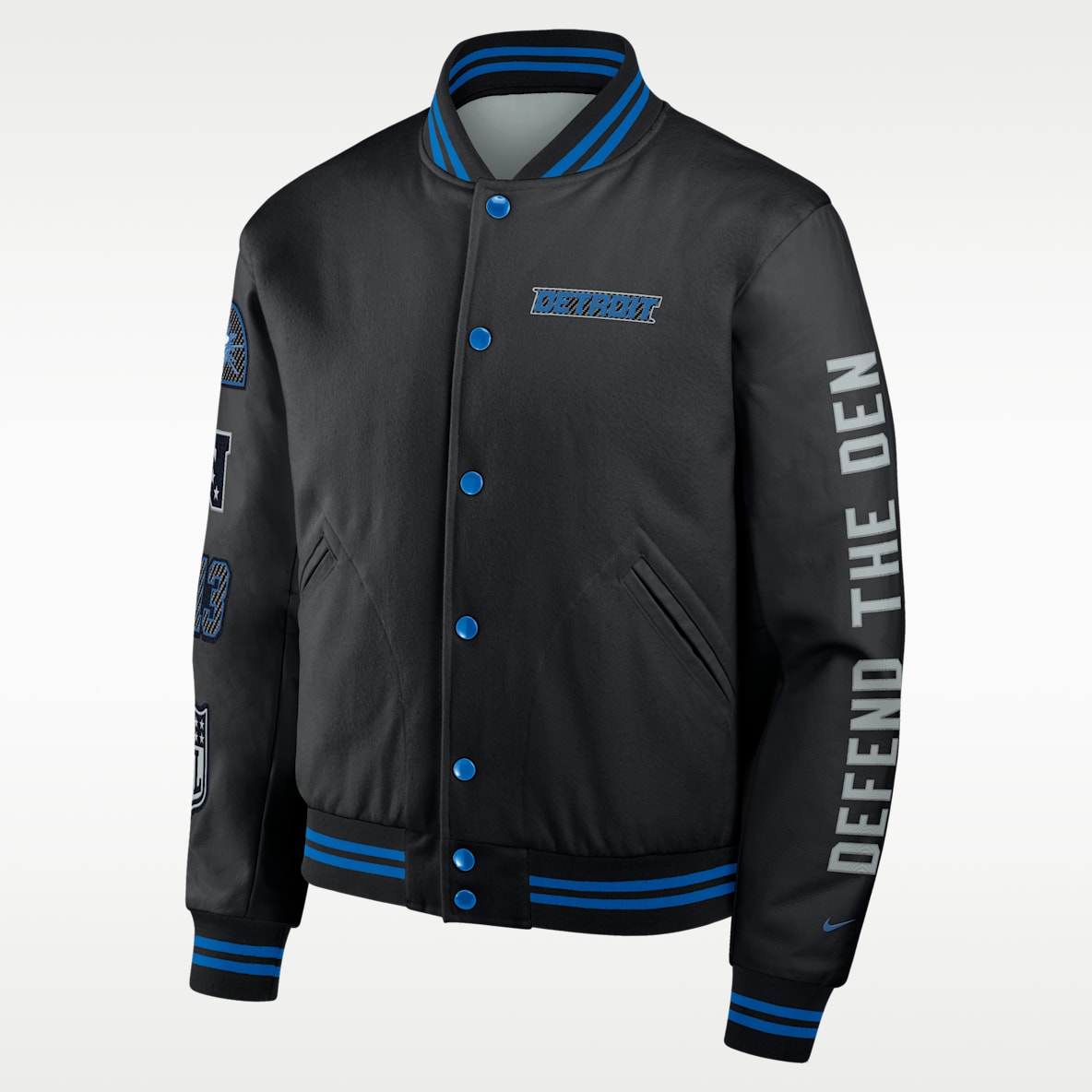 Detroit Lions Rivalries Collection Chamarra universitaria Nike de la NFL de cierre a presión de largo completo para hombre