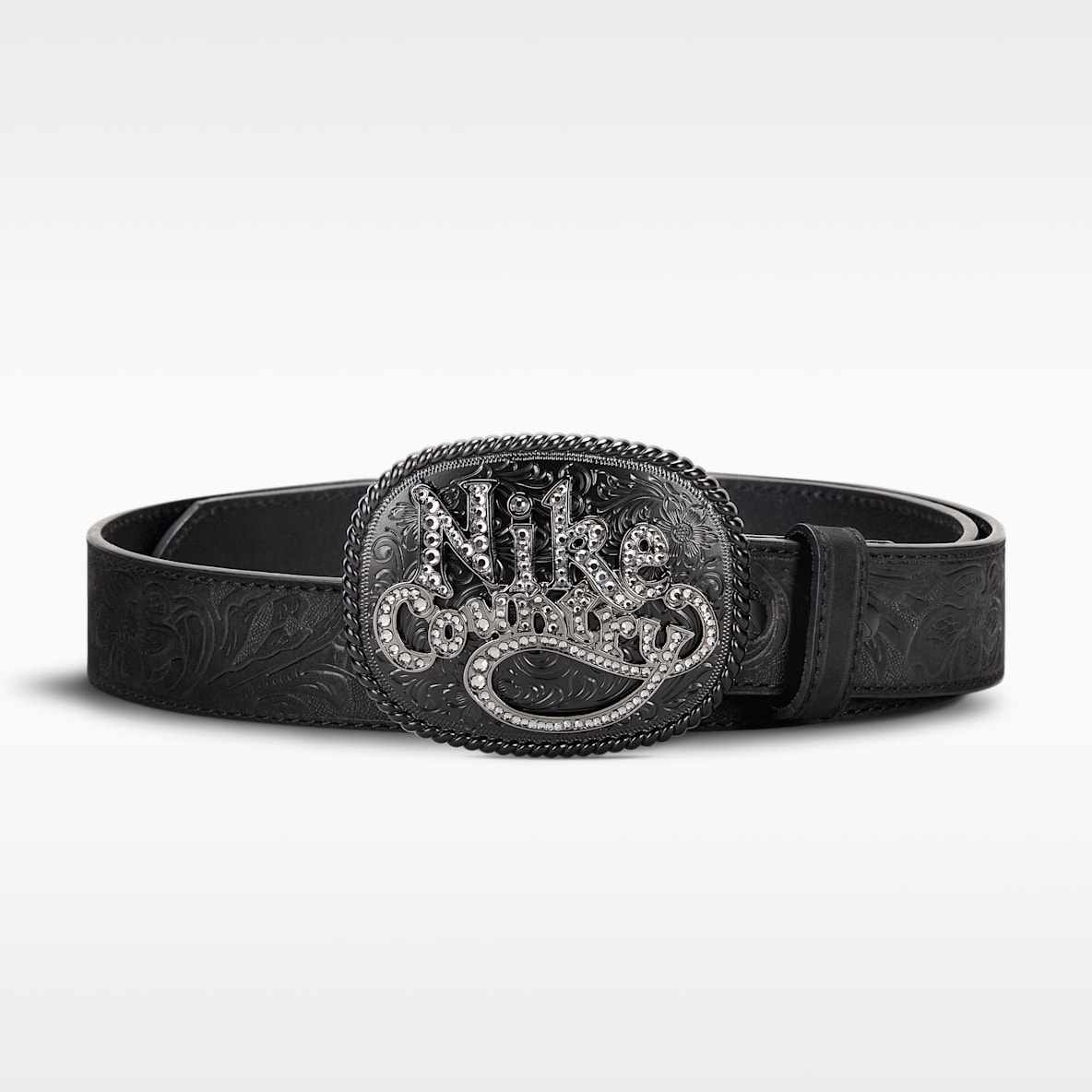 Nike Country Men's Rhinestone Plaque Buckle Embossed Leather Belt