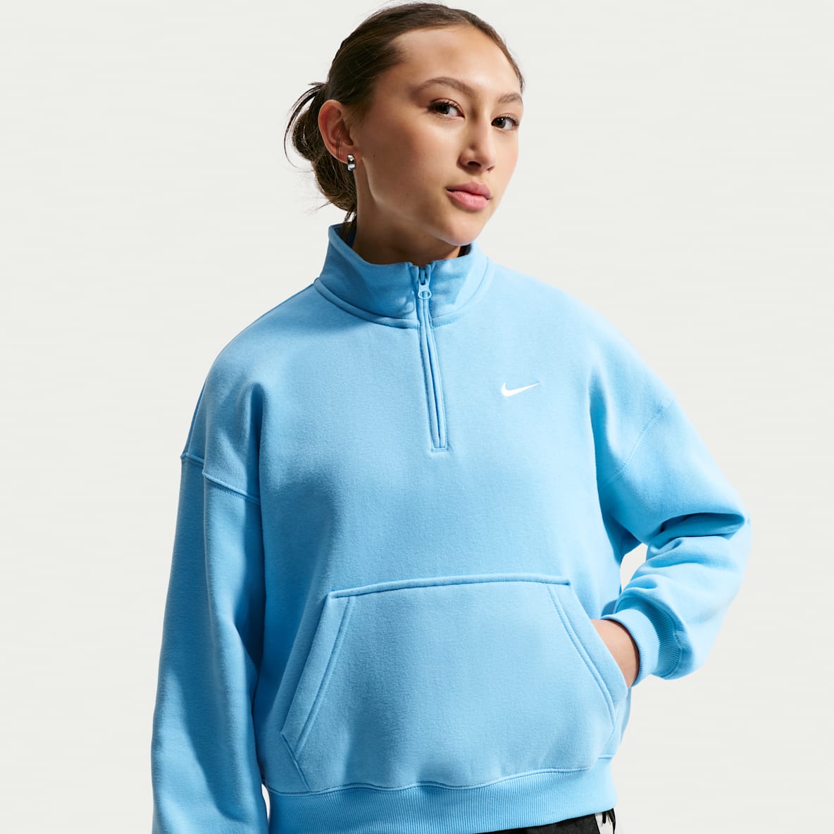 Nike Sportswear Studio Fleece Big Kids' (Girls') Oversized 1/4-Zip Top