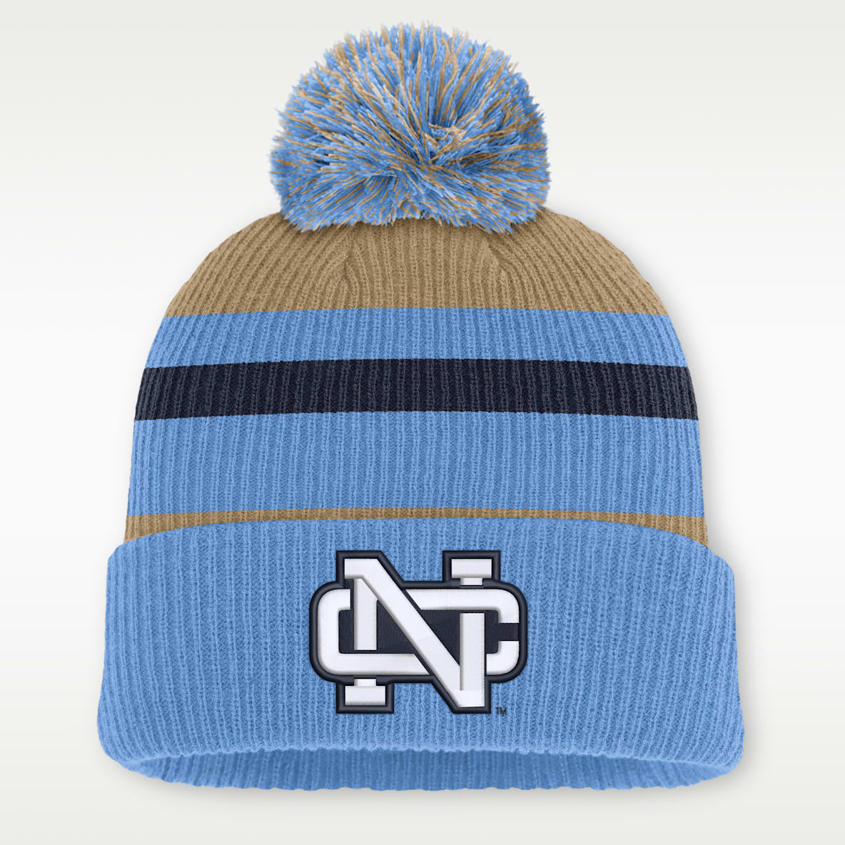 North Carolina Legacy a rayas Gorro universitario Nike con dobladillo y pompón para hombre