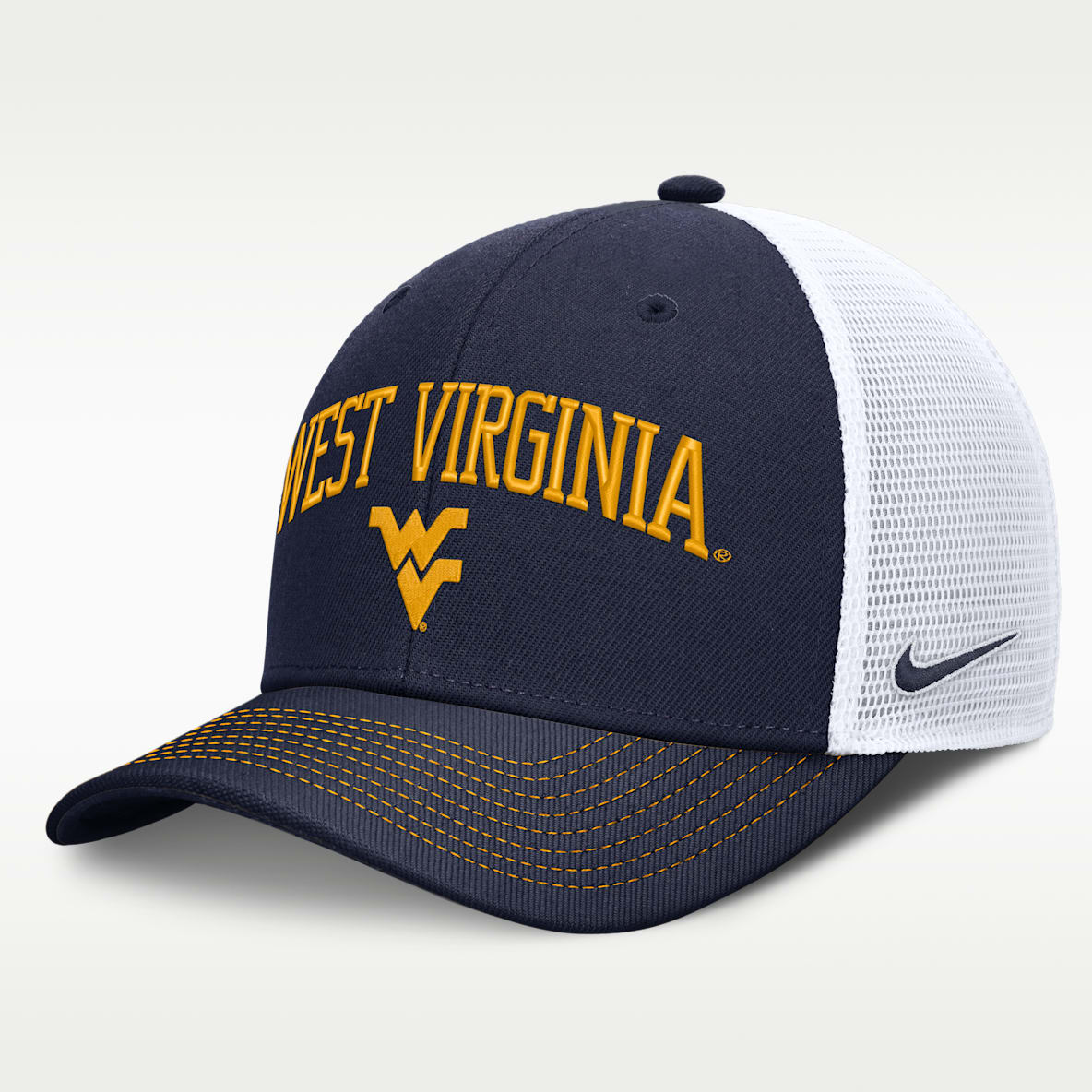 West Virginia Primetime Arched Men's Nike Dri-FIT College Trucker Adjustable Hat