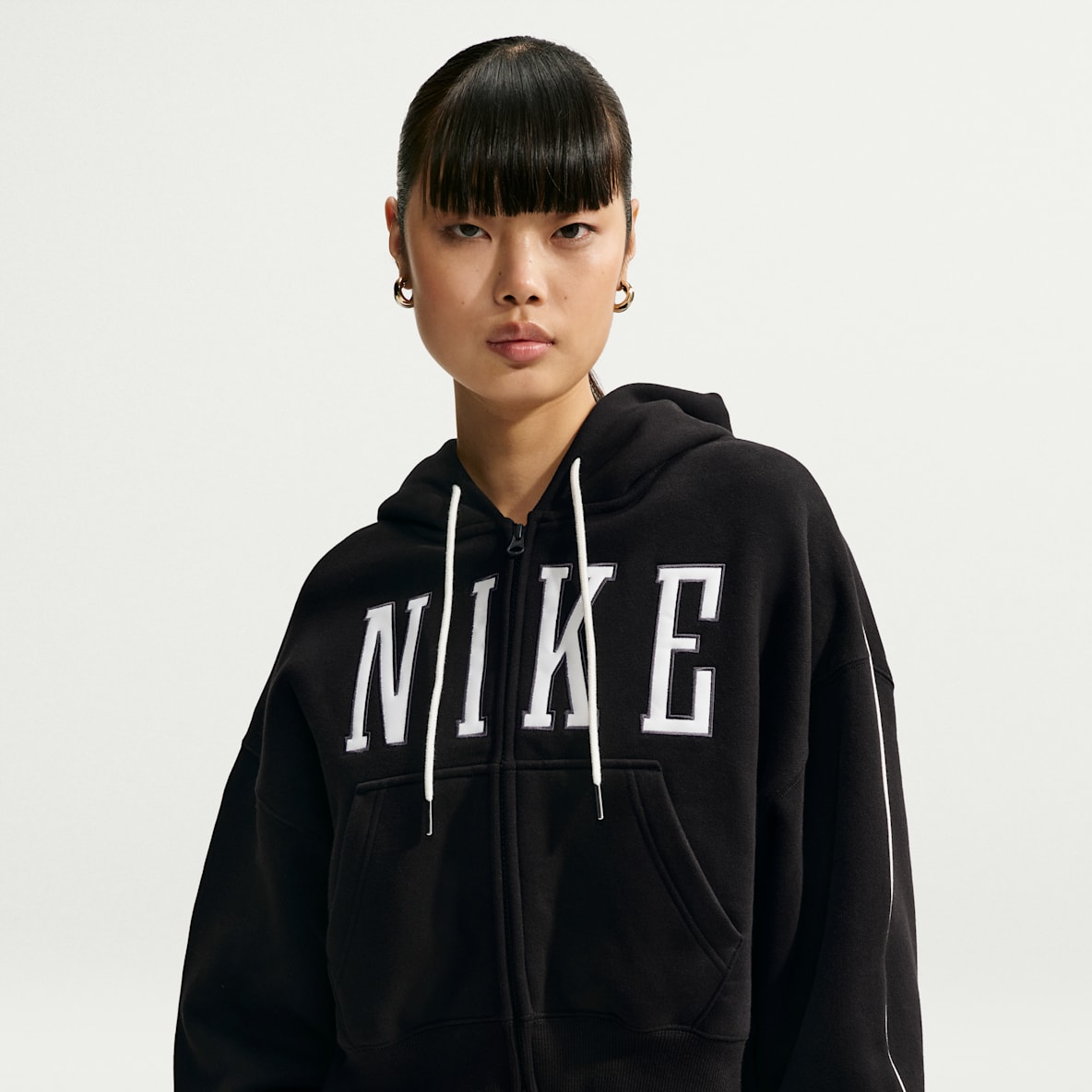 Nike Studio Fleece Medium Weight Sweat à capuche court oversize à zip pour femme