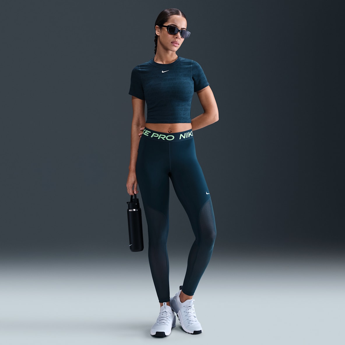 Nike Pro Women's Mid-Rise Full-Length Mesh-Paneled Leggings