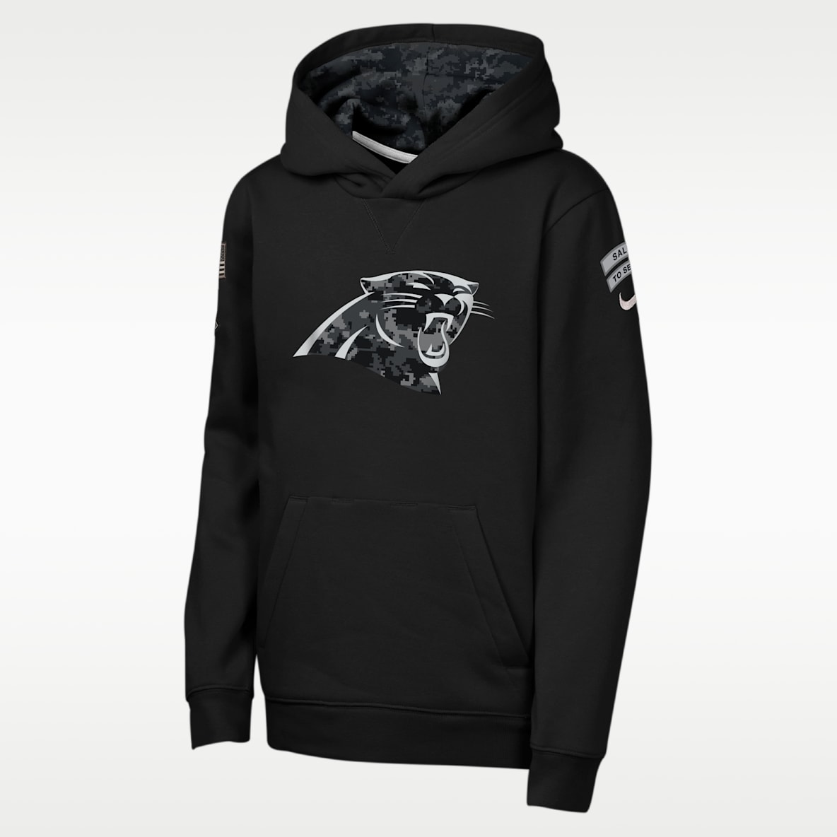 Carolina Panthers Salute to Service Sideline Club Sudadera con gorro sin cierre Nike de la NFL para niños talla grande