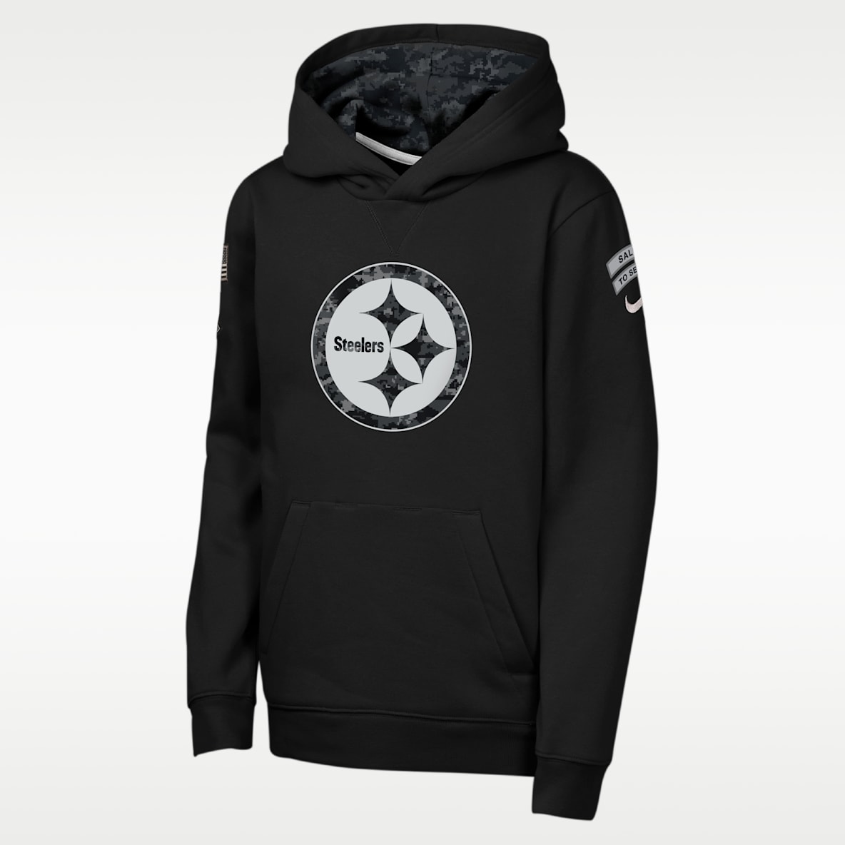 Pittsburgh Steelers Salute to Service Sideline Club Sudadera con gorro sin cierre Nike de la NFL para niños talla grande