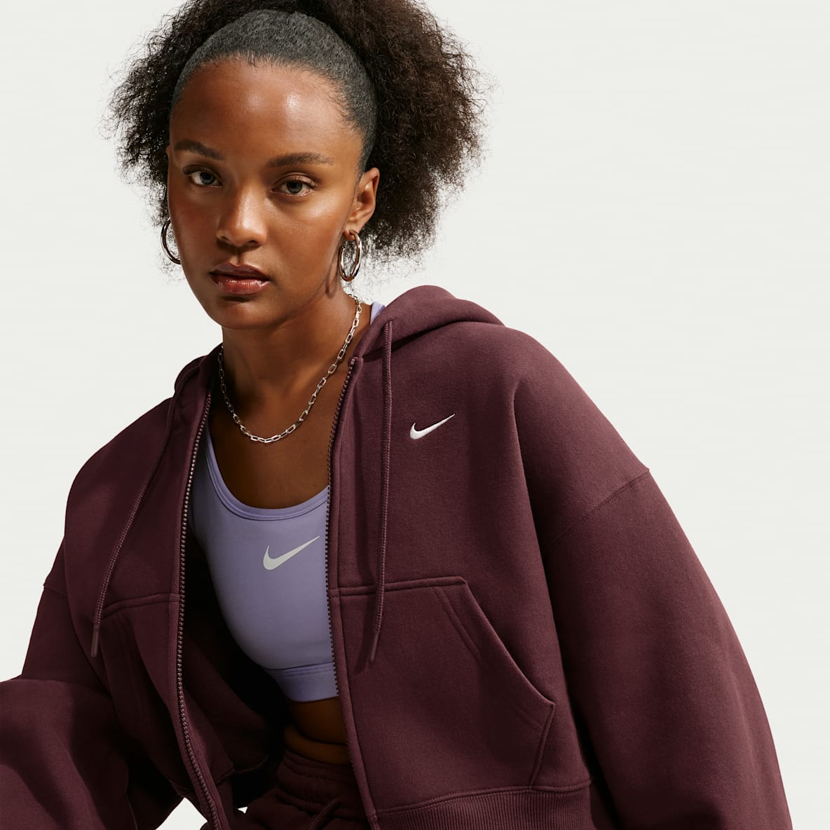 Nike Studio Fleece Medium Weight Women's Oversized Full-Zip Cropped Hoodie