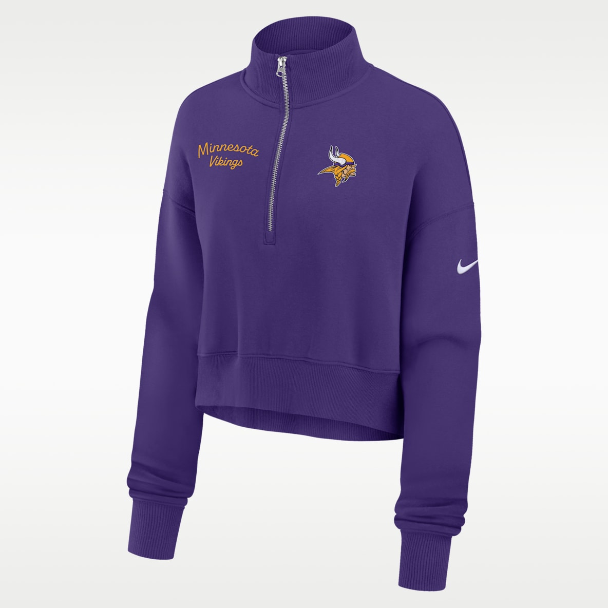 Minnesota Vikings Phoenix Sudadera de cuello redondo Nike de la NFL cropped con cierre de 1/4 para mujer