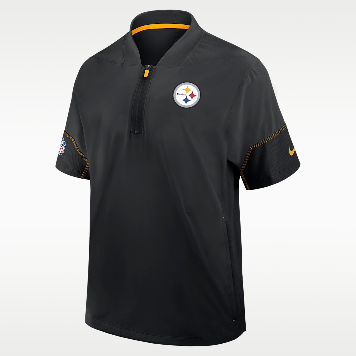 Pittsburgh Steelers Sideline Coach Chamarra de manga corta Nike de la NFL con gorro de medio cierre para hombre