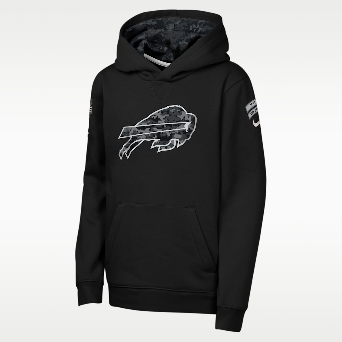 Buffalo Bills Salute to Service Sideline Club Sudadera con gorro sin cierre Nike de la NFL para niños talla grande