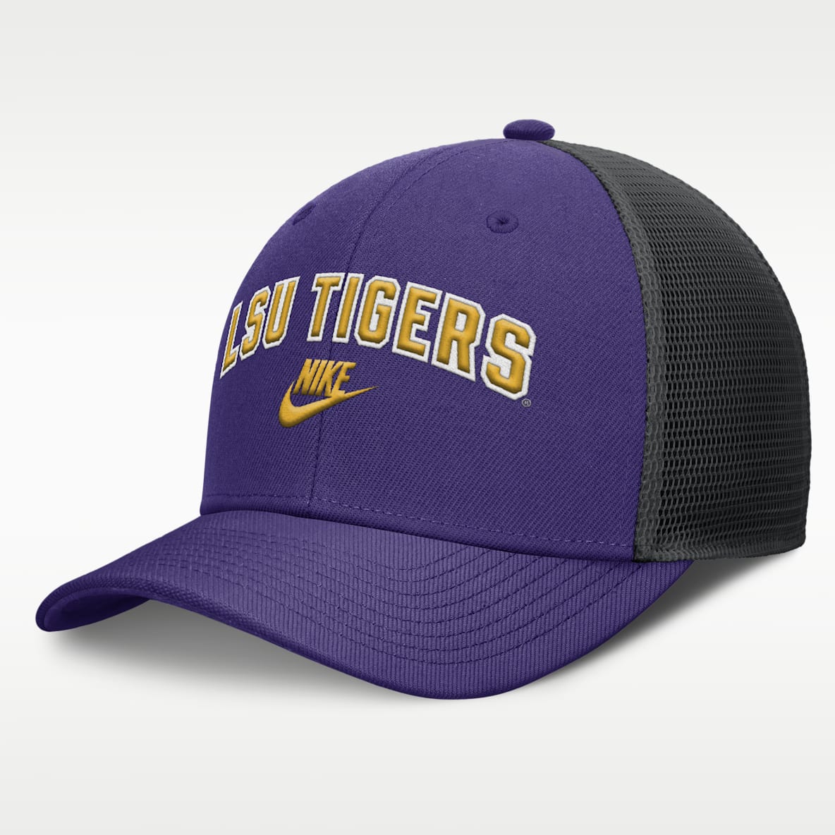 LSU Legacy Arch Rise Men's Nike Dri-FIT College Trucker Adjustable Hat