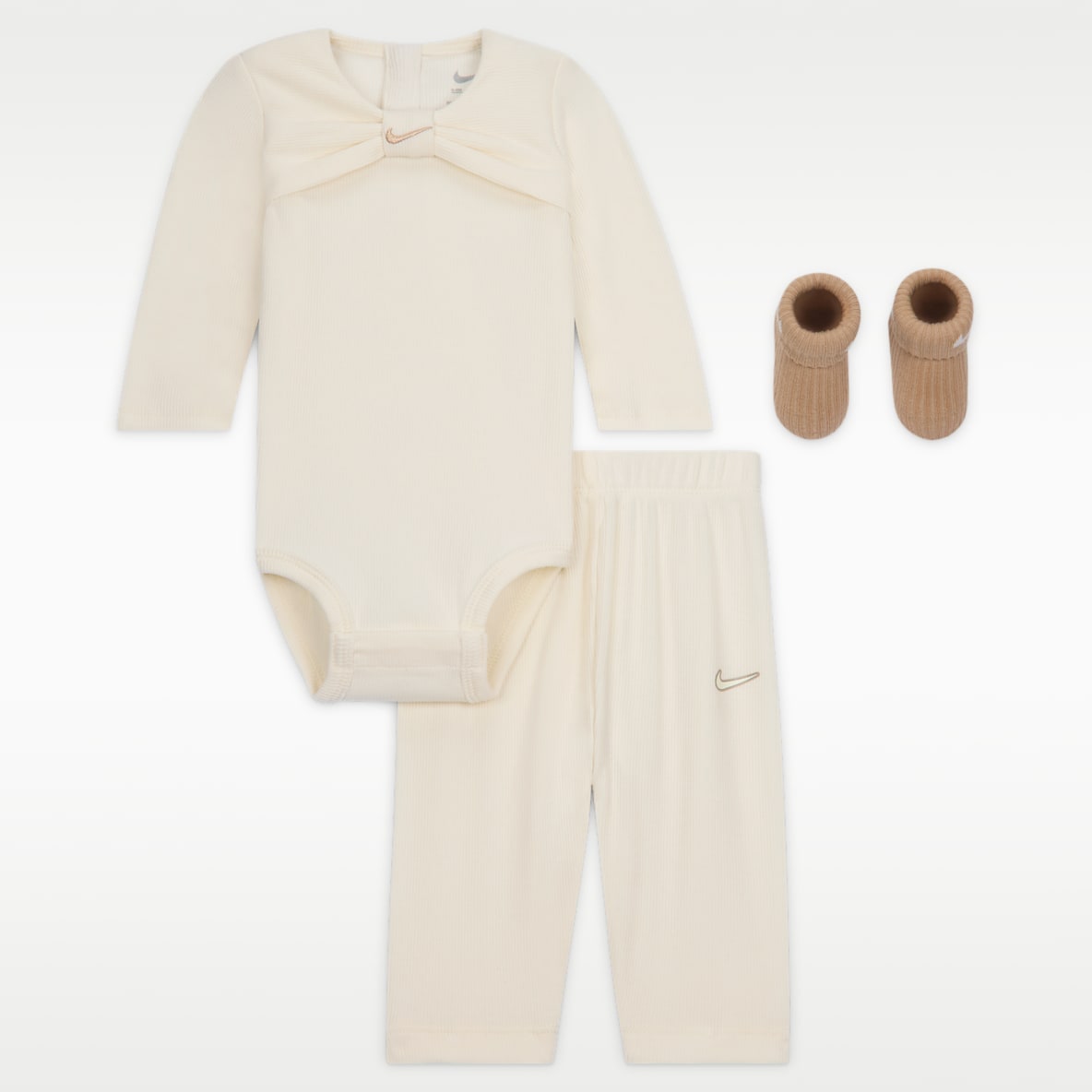 Nike Conjunto en caja de 3 piezas de body de canalé con moño para bebé (0 a 9 meses)