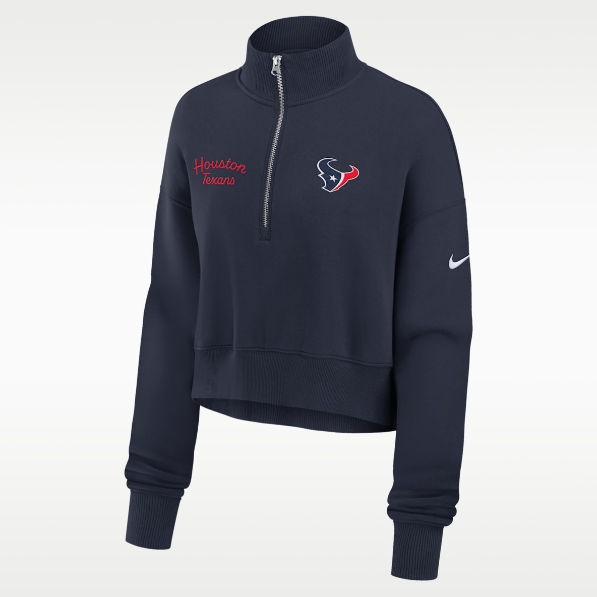Houston Texans Phoenix Sudadera de cuello redondo Nike de la NFL cropped con cierre de 1/4 para mujer 