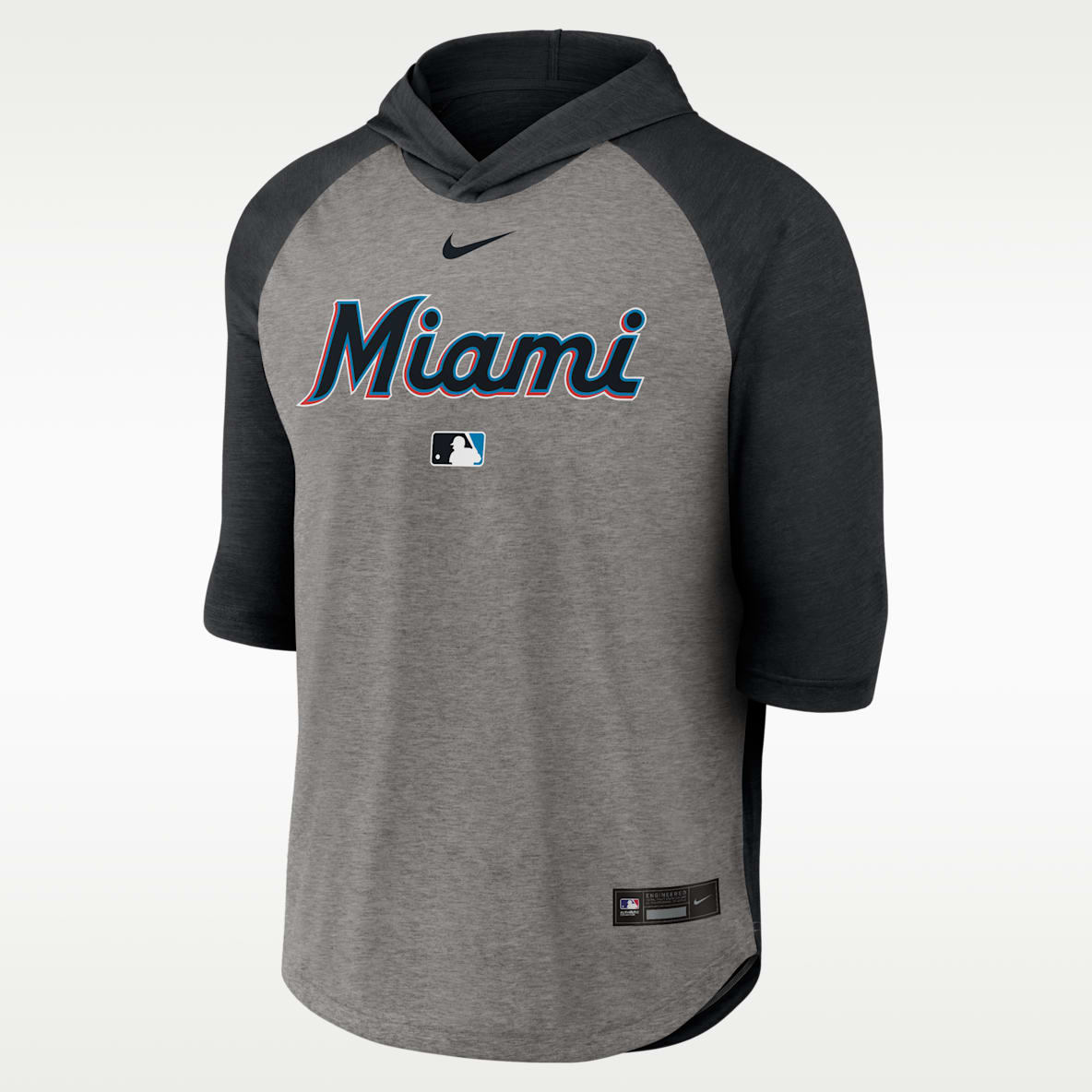 Miami Marlins Authentic Collection Flux Men's Nike Dri-FIT MLB 3/4-Sleeve Hooded T-Shirt
