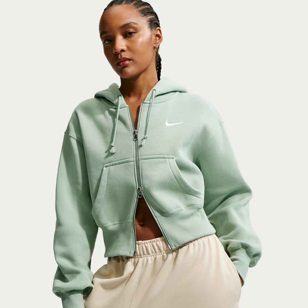 Nike Sportswear Phoenix Fleece Sudadera con gorro holgada cropped con cierre completo para mujer